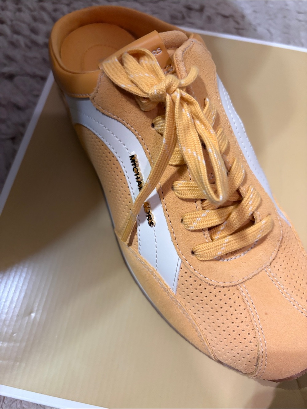 Michael Kors Yellow and White Suede Lace-Up Sneaker